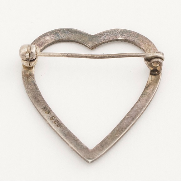 Vintage Sterling Silver Marcasite Heart Brooch Pin - Picture 3 of 4